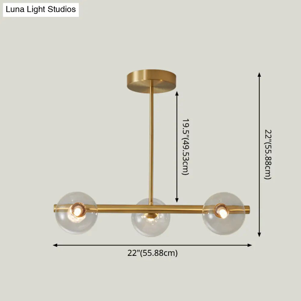 DecorBites™ Gold Linear Island Pendant Light with Spherical Glass Shade - Perfect for Dining Table and Minimalist Decor
