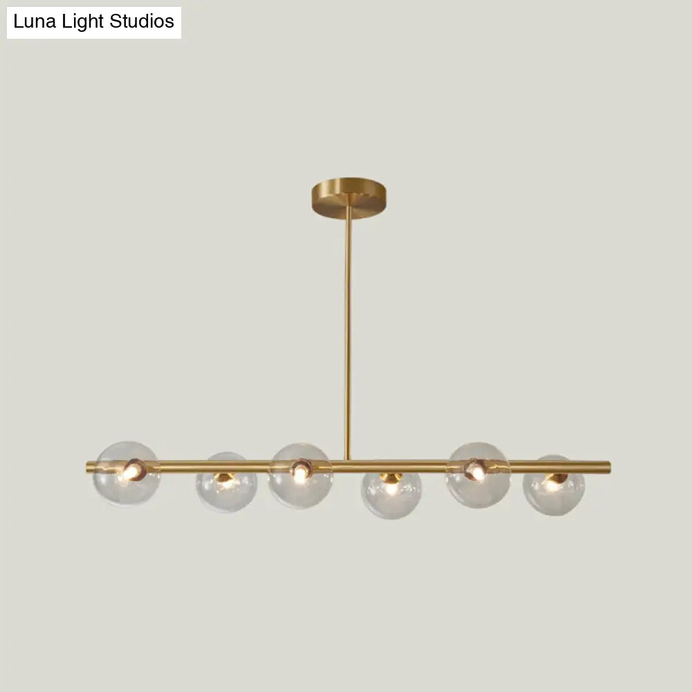 DecorBites™ Gold Linear Island Pendant Light with Spherical Glass Shade - Perfect for Dining Table and Minimalist Decor