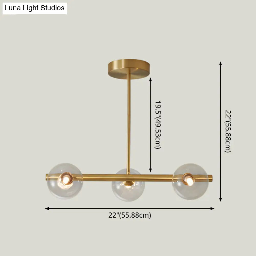 DecorBites™ Gold Linear Island Pendant Light with Spherical Glass Shade - Perfect for Dining Table and Minimalist Decor