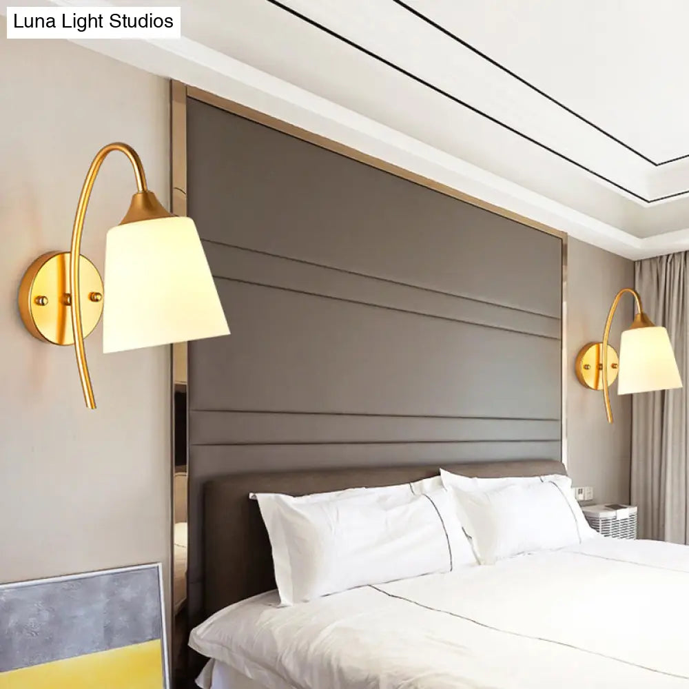 DecorBites™ Gold Milk Glass Tapered Sconce with Metal Gooseneck Arm - Contemporary Wall Light Fixture