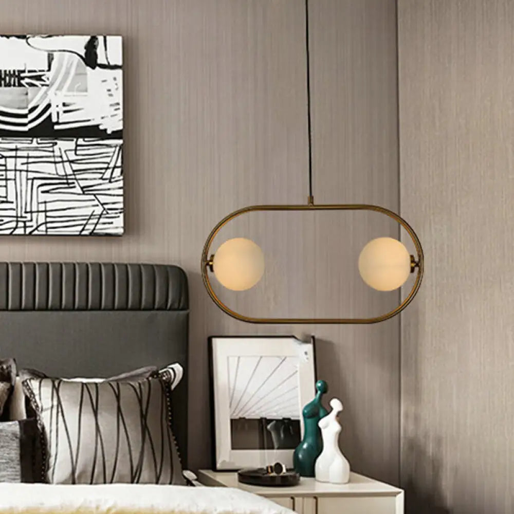 DecorBites™ Gold Modern Globe Hanging Chandelier with Frosted Glass, 2 Bulbs – Bedroom LED Pendant Light