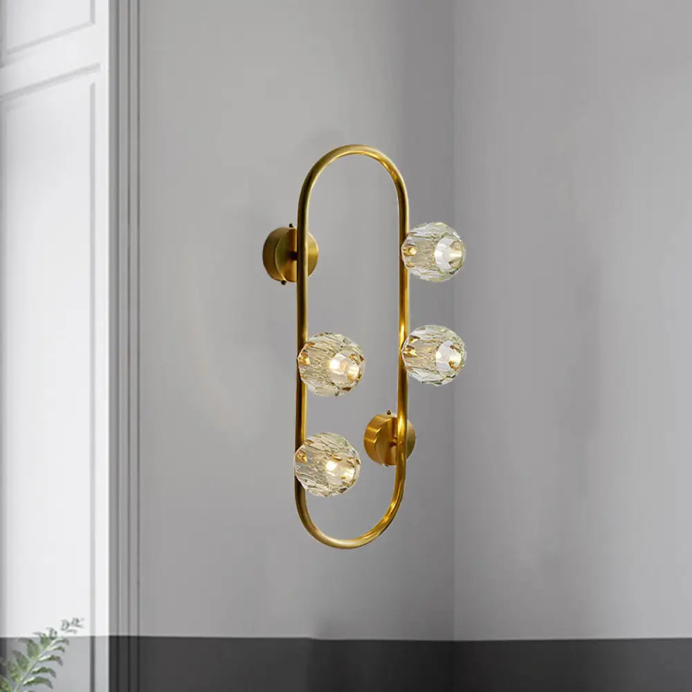 DecorBites™ Gold Modern Wall Mount Light with Clear Crystal Shade and Oval Frame - 4 Bulb Wall Lighting Idea