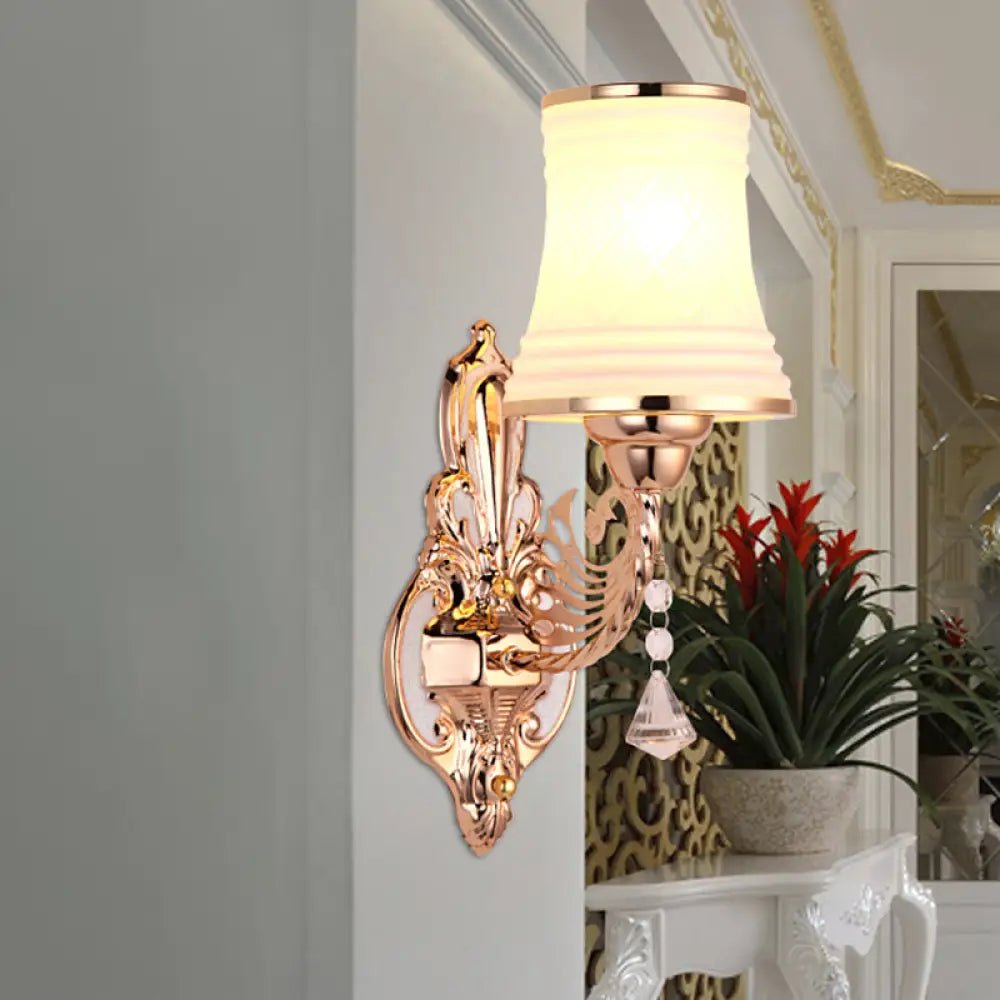 DecorBites™ Gold Opal Glass Tapered Bell Wall Sconce - Modern 1 Head Bedroom Surface Lighting