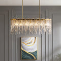 DecorBites™ Gold Oval Island Pendant Lamp: Minimalist Design with Clear Crystal, 7 Bulbs & Melting Ice-inspired