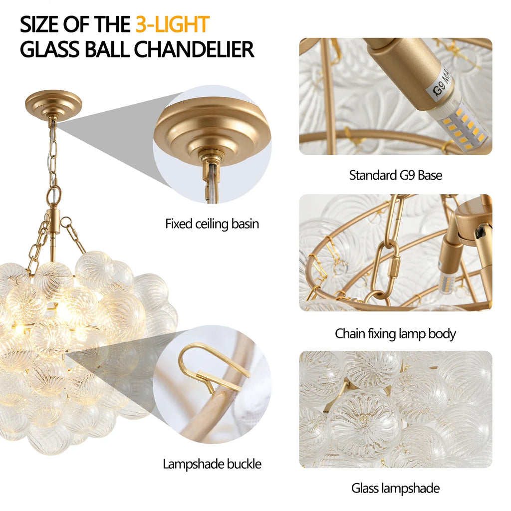 DecorBites™ Gold Pendant Chandelier with Adjustable Height