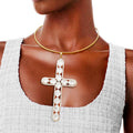 Statement Necklace Gold Rigid Collar Elegant Cross Pendant