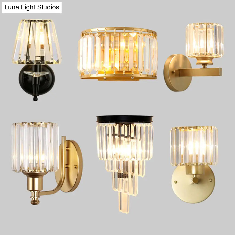 DecorBites™ Gold Wall Lamp with Prismatic Crystal Shade - Postmodern Style