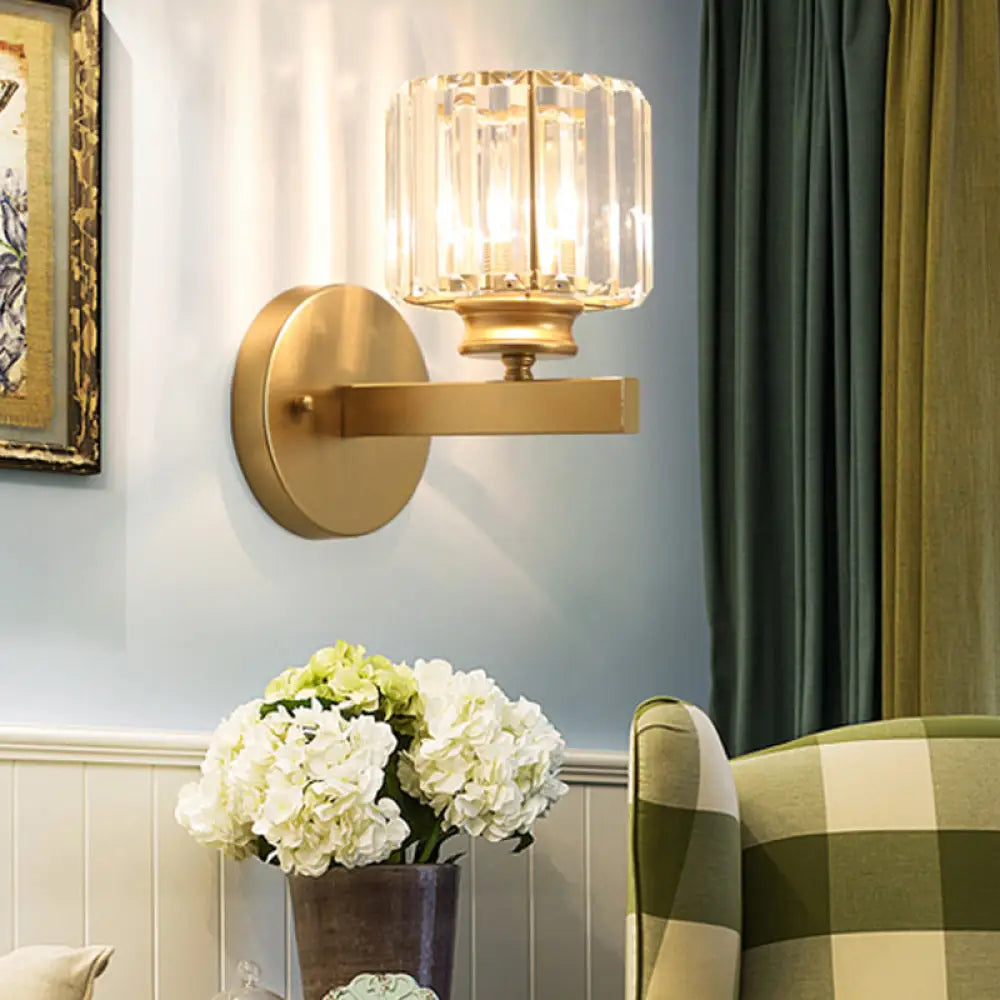 DecorBites™ Gold Wall Lamp with Prismatic Crystal Shade - Postmodern Style