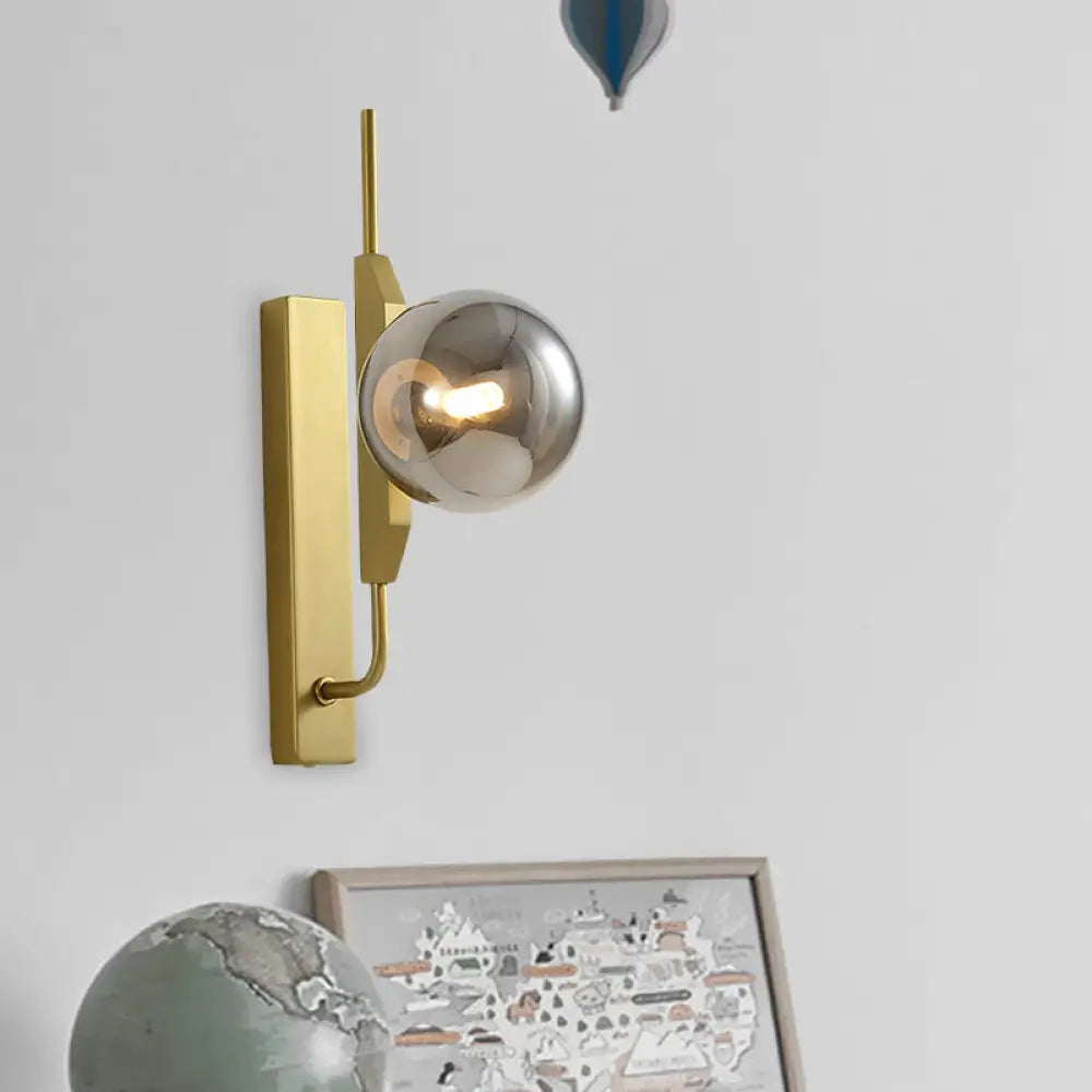 DecorBites™ Gold Wall Sconce with White/Amber/Smoke Gray Glass Orb - Modern Bedroom Light Fixture