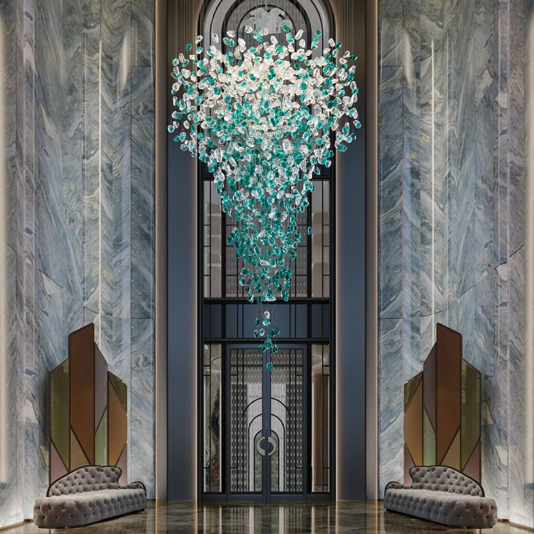 DecorBites™ Green Crystal Stone Chandelier for Modern Spaces