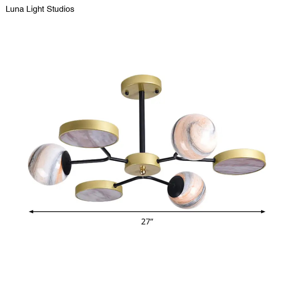 DecorBites™ Hand Blown Glass Round Chandelier Light - Contemporary Pendant Lighting Fixture in Gold (6/8 Lights)