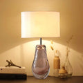 DecorBites™ Handblown Glass Pear Living Room Table Lamp, Modern White Nightstand Light with Fabric Drum Shade