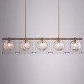DecorBites™ Hexagon Glass Ball Pendant Lamp - 5-Head Island Light Fixture with Brass Finish