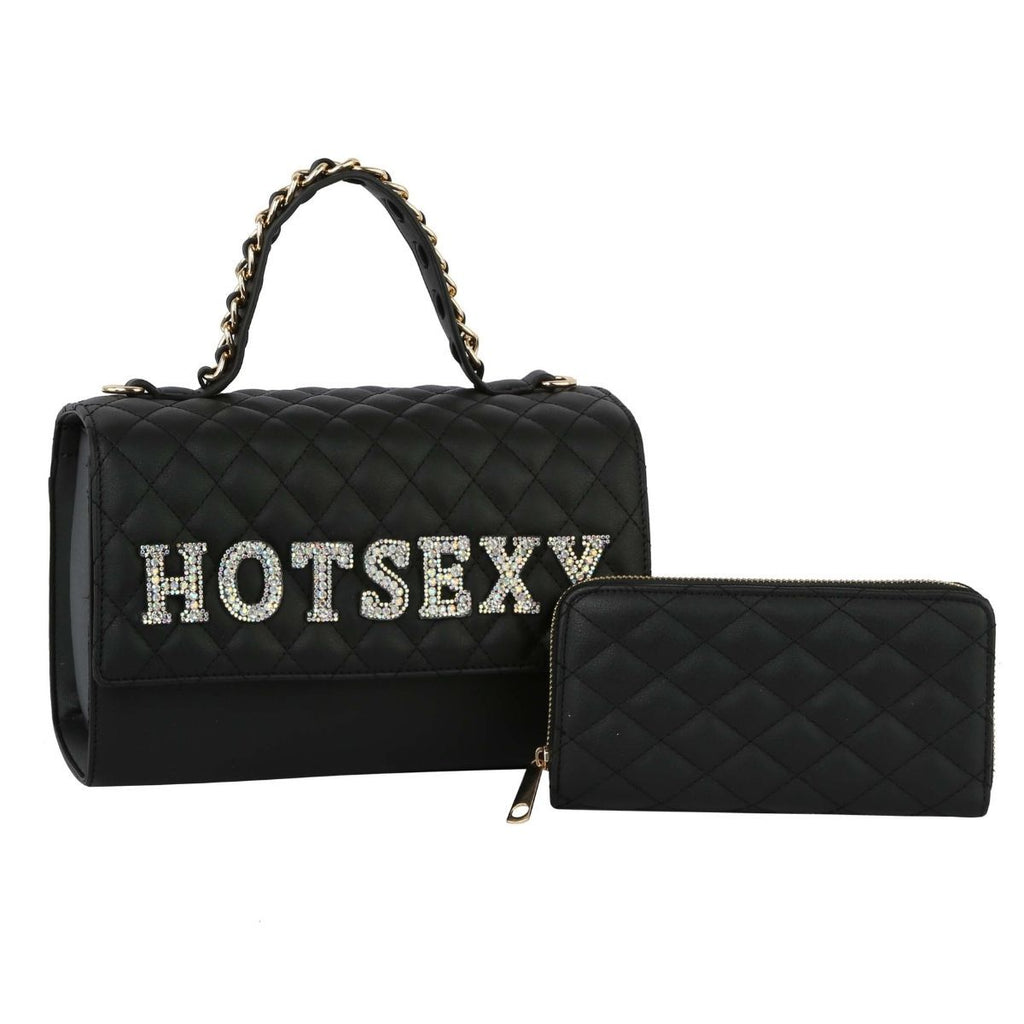 Quilted Satchel Set Black Stylish Trendy Fashion Handbag