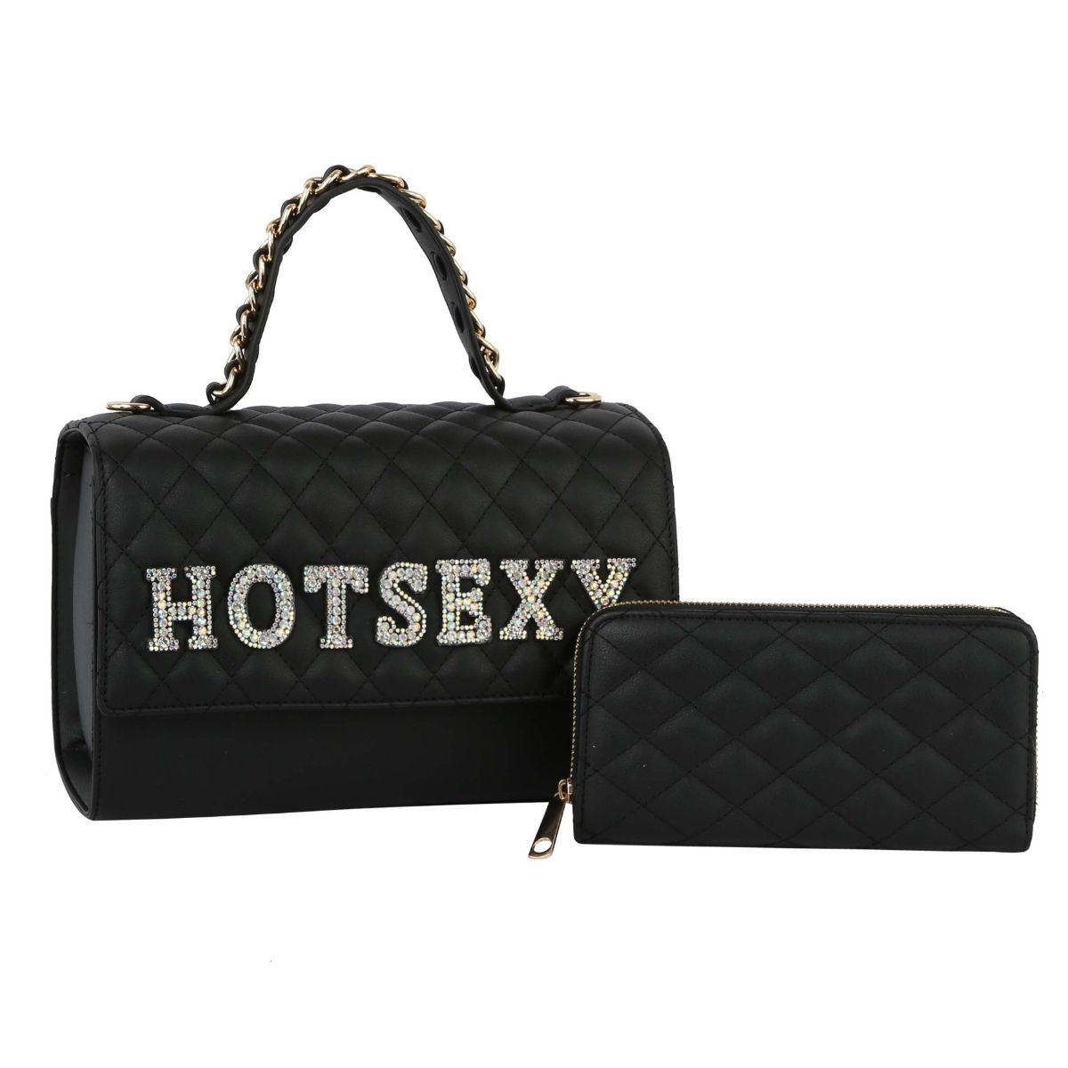 Quilted Satchel Set Black Stylish Trendy Fashion Handbag