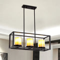 DecorBites™ Industrial Amber Cylinder Island Light Fixture - Clear Glass & Marble - Kitchen Hanging Lamp (3/5/6-Bulb) - Rectangle Frame