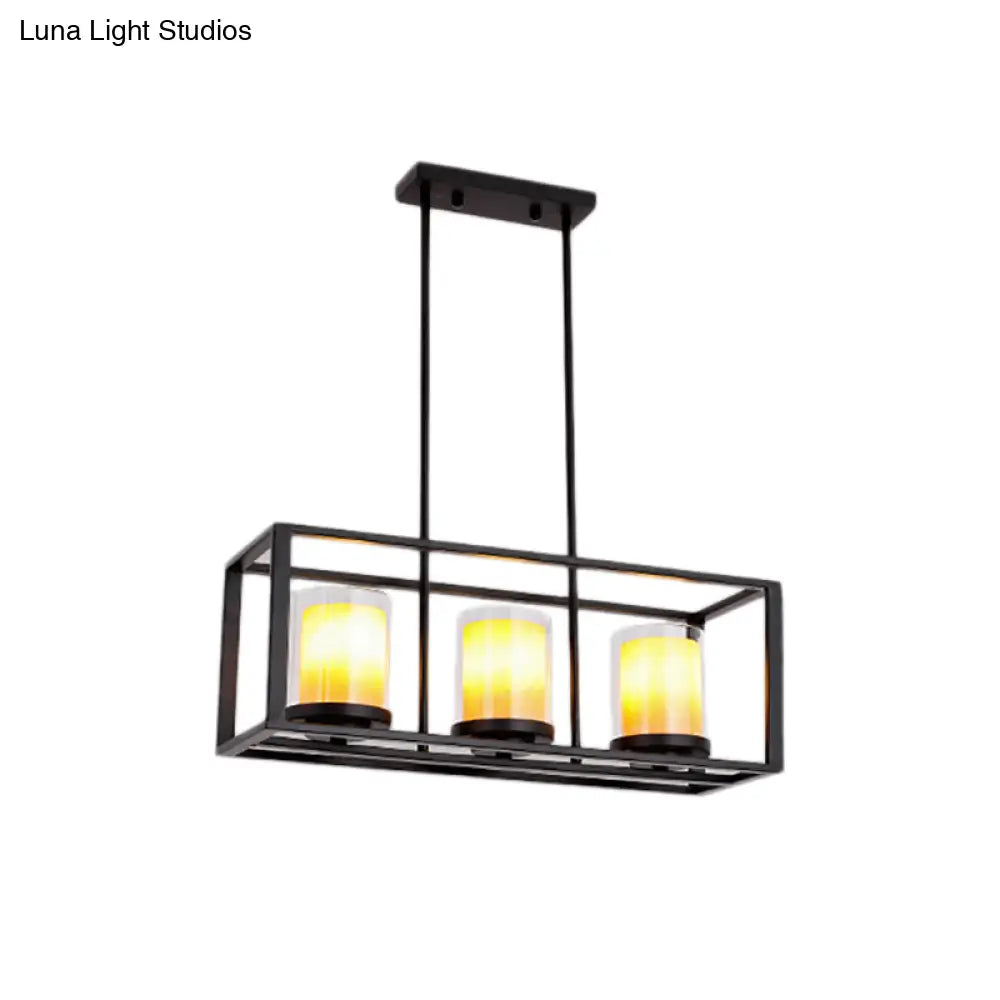 DecorBites™ Industrial Amber Cylinder Island Light Fixture - Clear Glass & Marble - Kitchen Hanging Lamp (3/5/6-Bulb) - Rectangle Frame