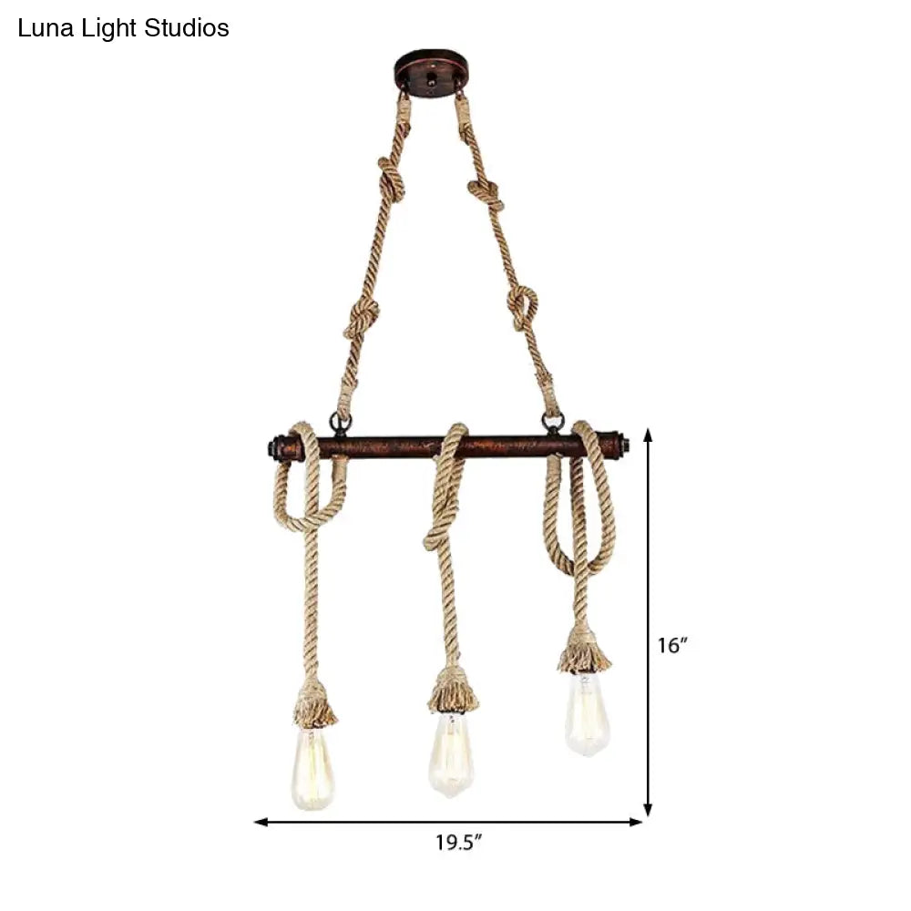 DecorBites™ Industrial Beige Metal Island Pendant Light for Dining Room with Rope Accent - 3/5 Heads Open Bulb, Warehouse Style