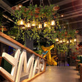 DecorBites™ Industrial Black Metal Lantern Island Light - 8-Lights Hanging Lamp with Plant Decoration