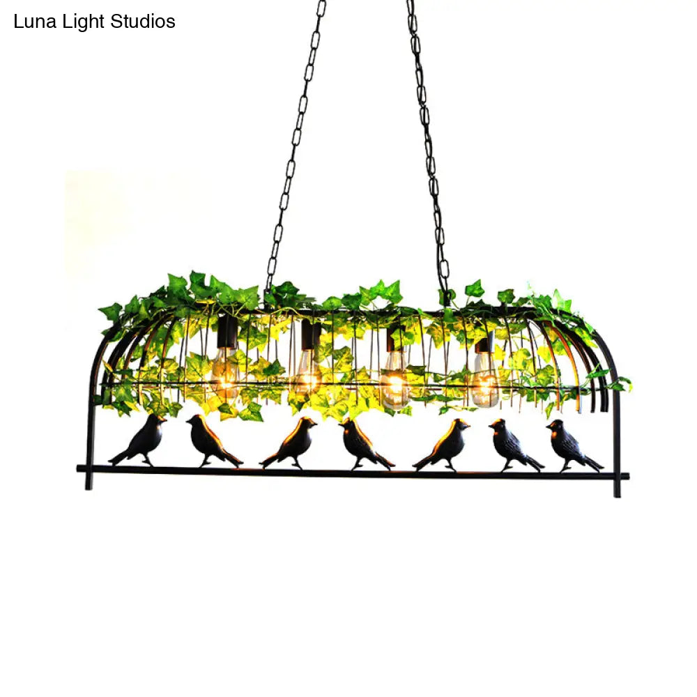 DecorBites™ Industrial Black Metal Pendant Lighting: 4-Light Caged Island Design for Dining Room with Bird Accent