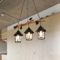 DecorBites™ Industrial Clear Glass 3-Bulb Black Lantern Kitchen Island Light Fixture, 27" Wide