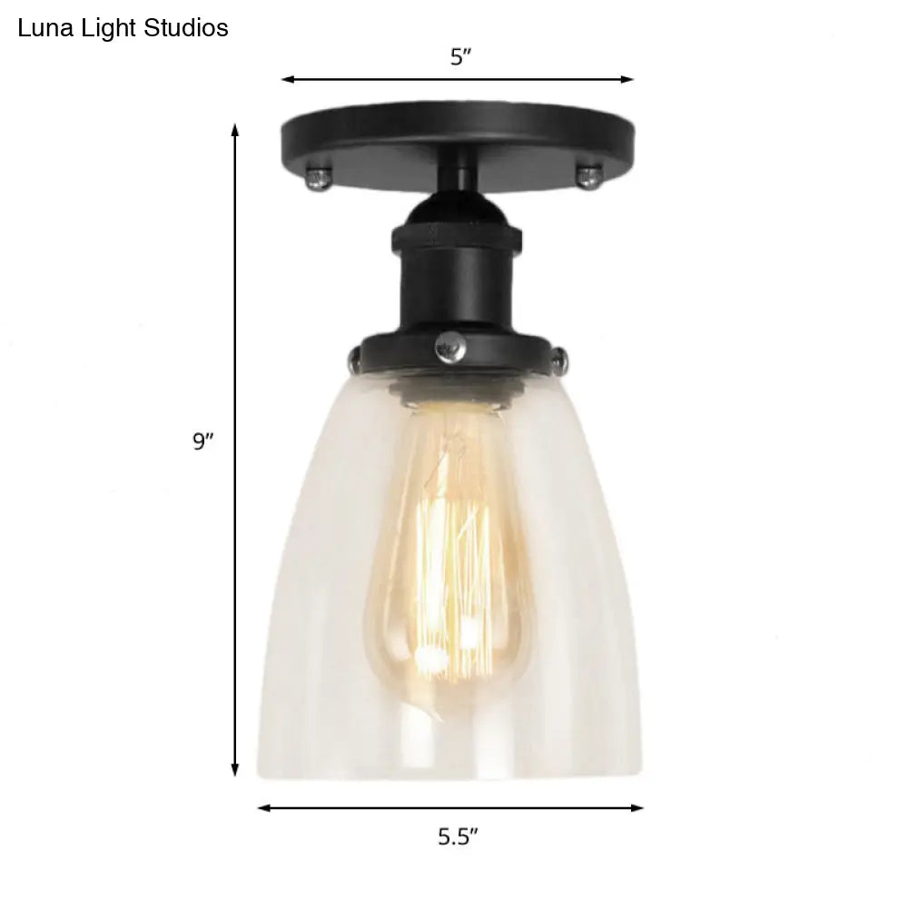 DecorBites™ Industrial Clear Glass Cone Semi-Flush Light in Black for Living Rooms