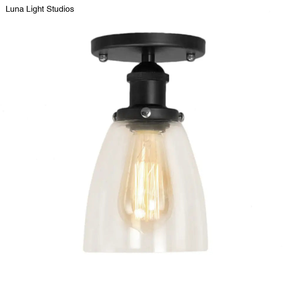DecorBites™ Industrial Clear Glass Cone Semi-Flush Light in Black for Living Rooms