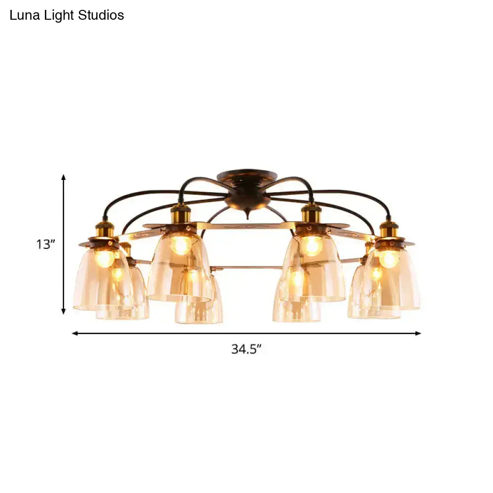 DecorBites™ Industrial Cognac Glass Bell Semi Flush Ceiling Lamp (3/5/6 Heads) in Aged Brass - Perfect for Living Room