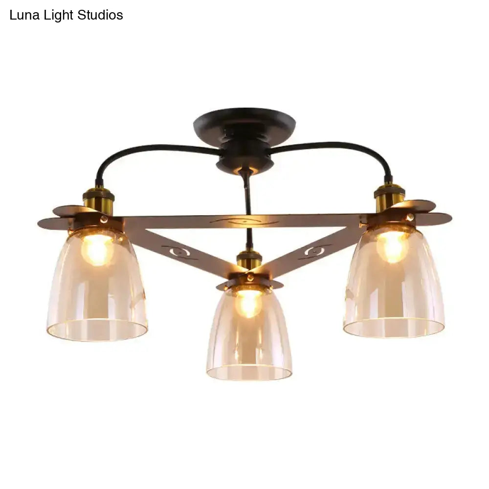 DecorBites™ Industrial Cognac Glass Bell Semi Flush Ceiling Lamp (3/5/6 Heads) in Aged Brass - Perfect for Living Room