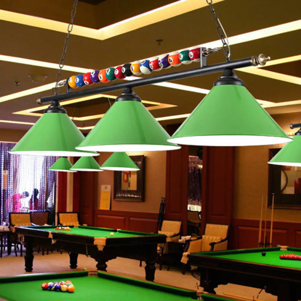 DecorBites™ Industrial Conical Metal Billiard Lamp with Country Club Island Light & Rolled Edge