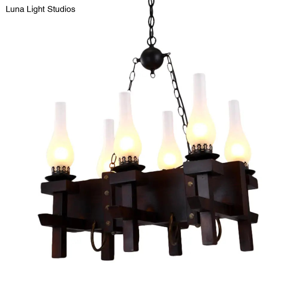DecorBites™ Industrial Frosted Glass Island Pendant with 6 Black Vase Heads - Living Room Hanging Ceiling Light
