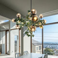 DecorBites™ Industrial Globe Smoke Gray Glass Hanging Light with Geometric Cage, 10/14-Bulb Island Pendant in Black
