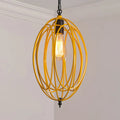 DecorBites™ Industrial Gray/Red Oval Cage Hanging Pendant Light with Adjustable Chain - 1 Bulb - Ideal for Restaurants, Metallic Design
