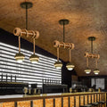 DecorBites™ Industrial Linear Chandelier with Bamboo Tube and Rope, 2/3/6 Bulbs, Black Iron Pendant Lamp - Warm/White Light