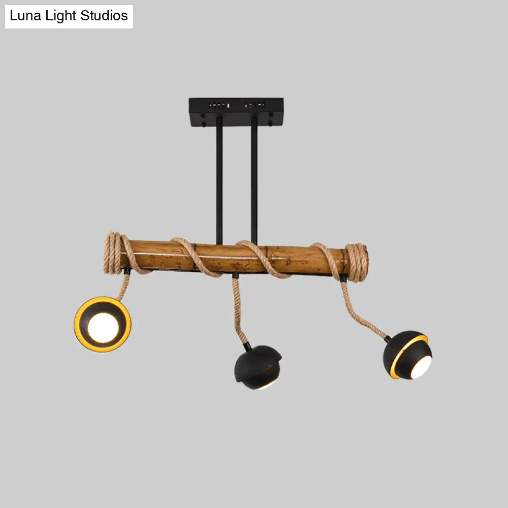 DecorBites™ Industrial Linear Chandelier with Bamboo Tube and Rope, 2/3/6 Bulbs, Black Iron Pendant Lamp - Warm/White Light