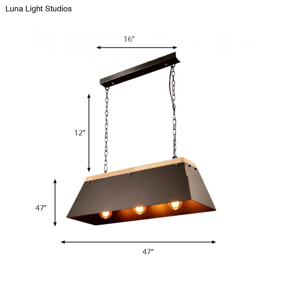 DecorBites™ Industrial Metal and Wood Pendant Lamp - 3 Lights Island Lighting with Trapezoid Shade in Black for Dining Room