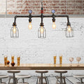 DecorBites™ Industrial Silver Island Lighting with 5 Bulbs, Metallic Caged Hanging Lamp, Pipe, and Pressure Gauge