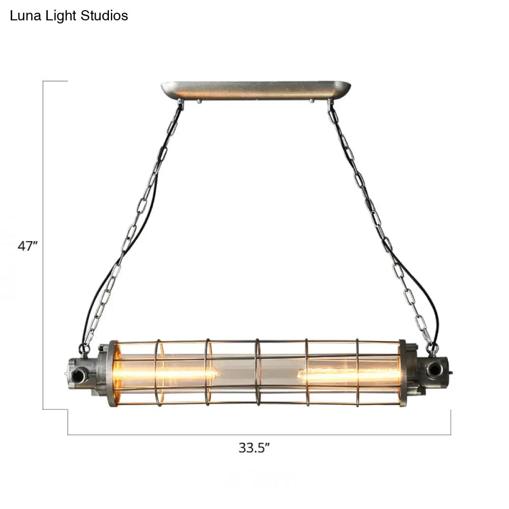 DecorBites™ Industrial Silver Metal Pendant Light with LED, Clear Glass Shade - Cylindrical Wire Cage Design