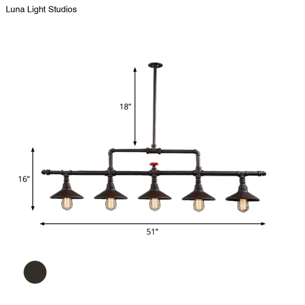 DecorBites™ Industrial Style 3/5-Head Pendant Lighting with Cone Shade and Red Valve in Rust Finish
