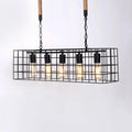 DecorBites™ Industrial Style Black Metal Hanging Lamp with Rectangle Cage Shade - Ideal for Bars - Set of 5 Bulbs