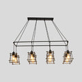 DecorBites™ Industrial Style Black/Red Metal Island Pendant Light with 8 Bulbs & Squared Cage Shade