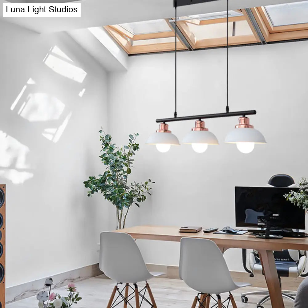 DecorBites™ Industrial Style Dome Kitchen Island Light Fixture with 3 Metallic Lights - Black/White