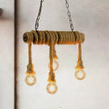 DecorBites™ Industrial Style Island Lamp with Rope and 4 Lights - Open Bulb Hanging Light for Dining Room in Beige