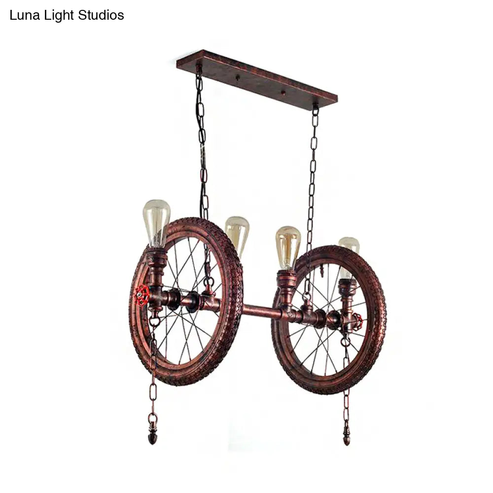DecorBites™ Industrial Weathered Copper Wheel 4-Bulb Hanging Light Kit for Dining Room Island