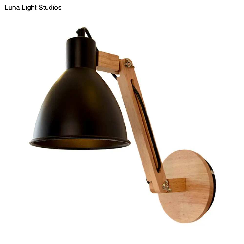 DecorBites™ Iron Domed Wall Mounted Lamp: Modern 1 Head Wall Light with Swing Arm and White/Black Finish