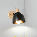 DecorBites™ Iron Macaron Handle Wall Sconce Lamp - Bowl Bedside Light Fixture in Grey/Black with Wood Top