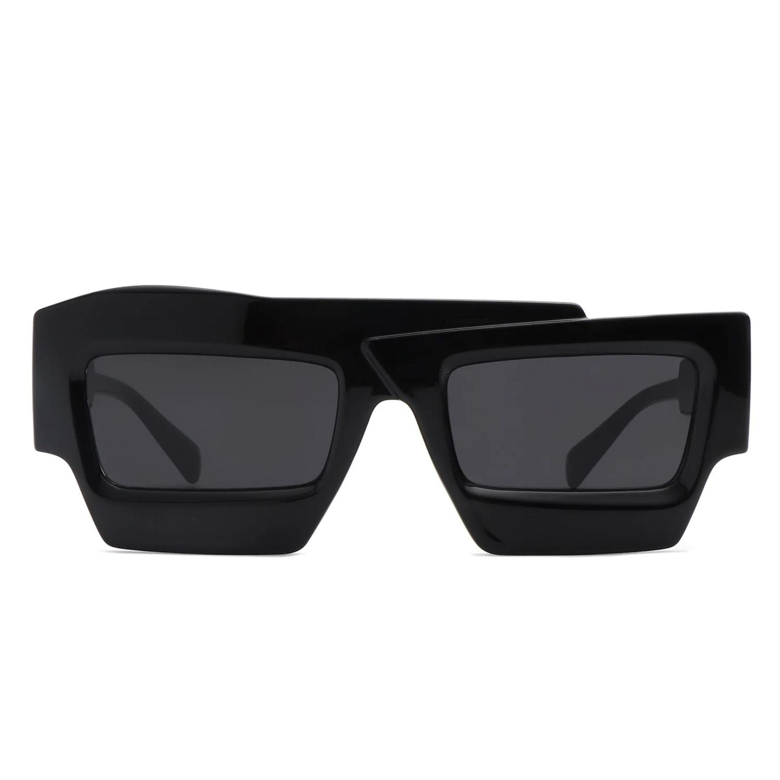Women’s Sunglasses Black Flat Top Irregular Square Stylish Chic Eyewear