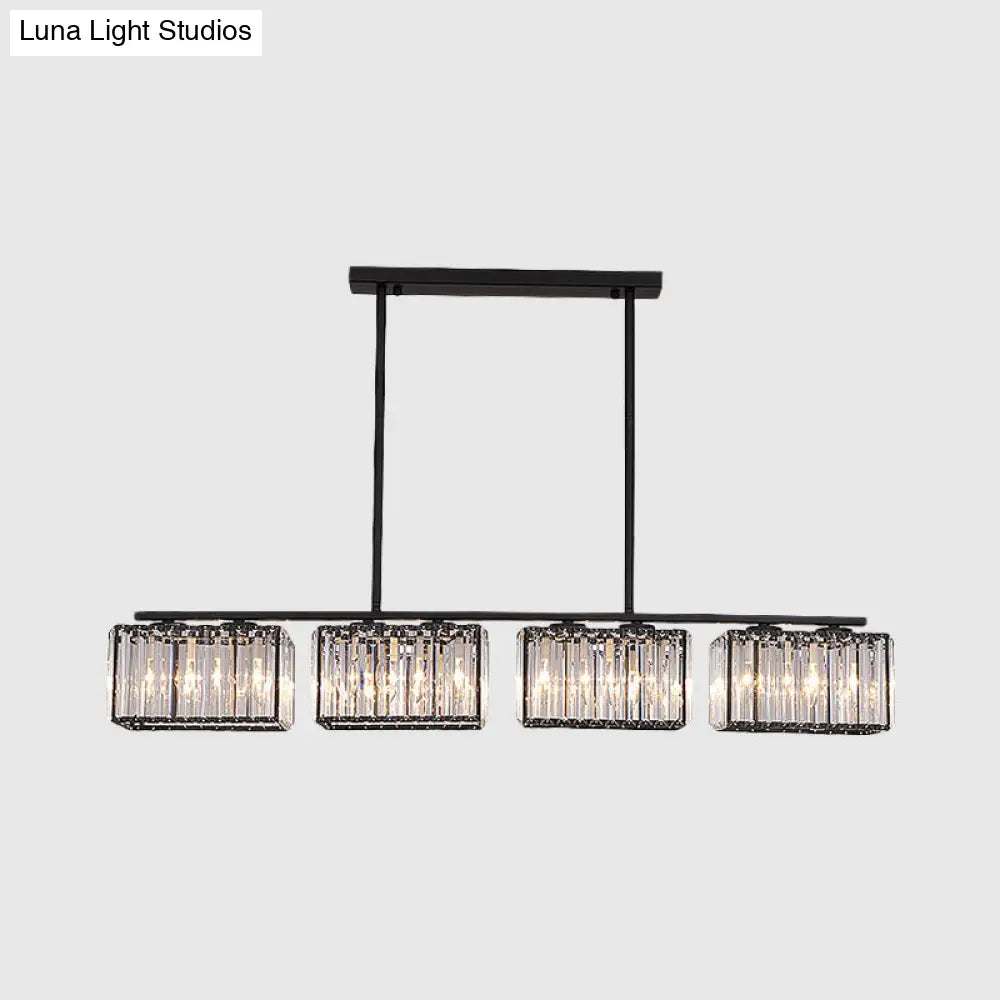 DecorBites™ Island Chandelier - Contemporary Cuboid Shade Crystal Pendant Light with Multiple Heads in Black