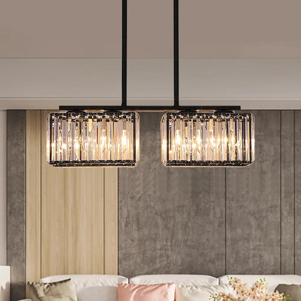 DecorBites™ Island Chandelier - Contemporary Cuboid Shade Crystal Pendant Light with Multiple Heads in Black