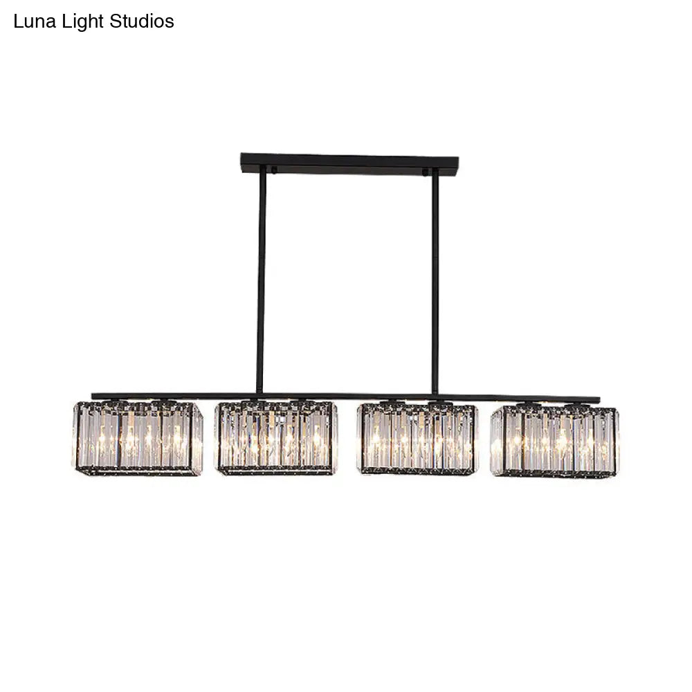 DecorBites™ Island Chandelier - Contemporary Cuboid Shade Crystal Pendant Light with Multiple Heads in Black